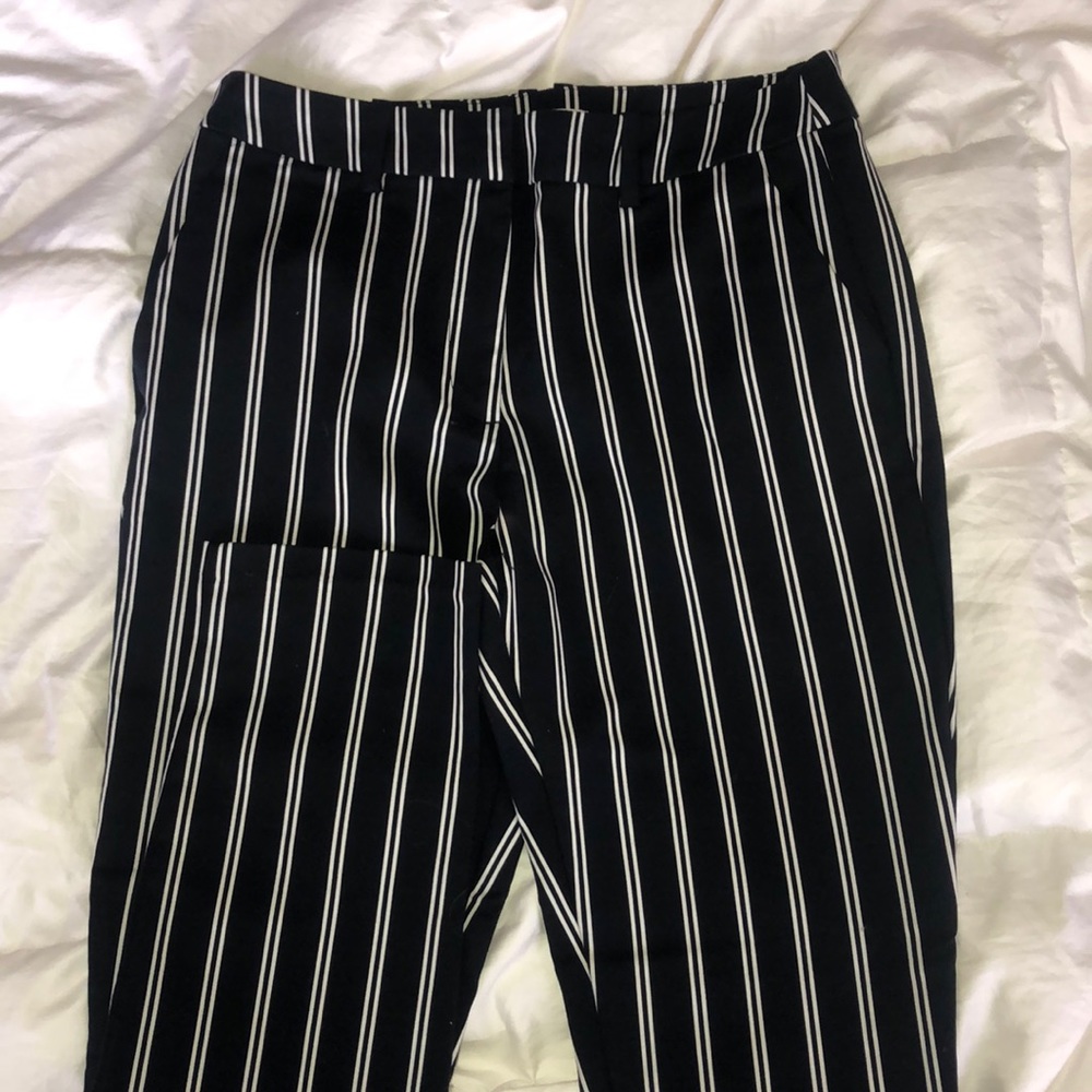 navy and white stripped pants from h&m